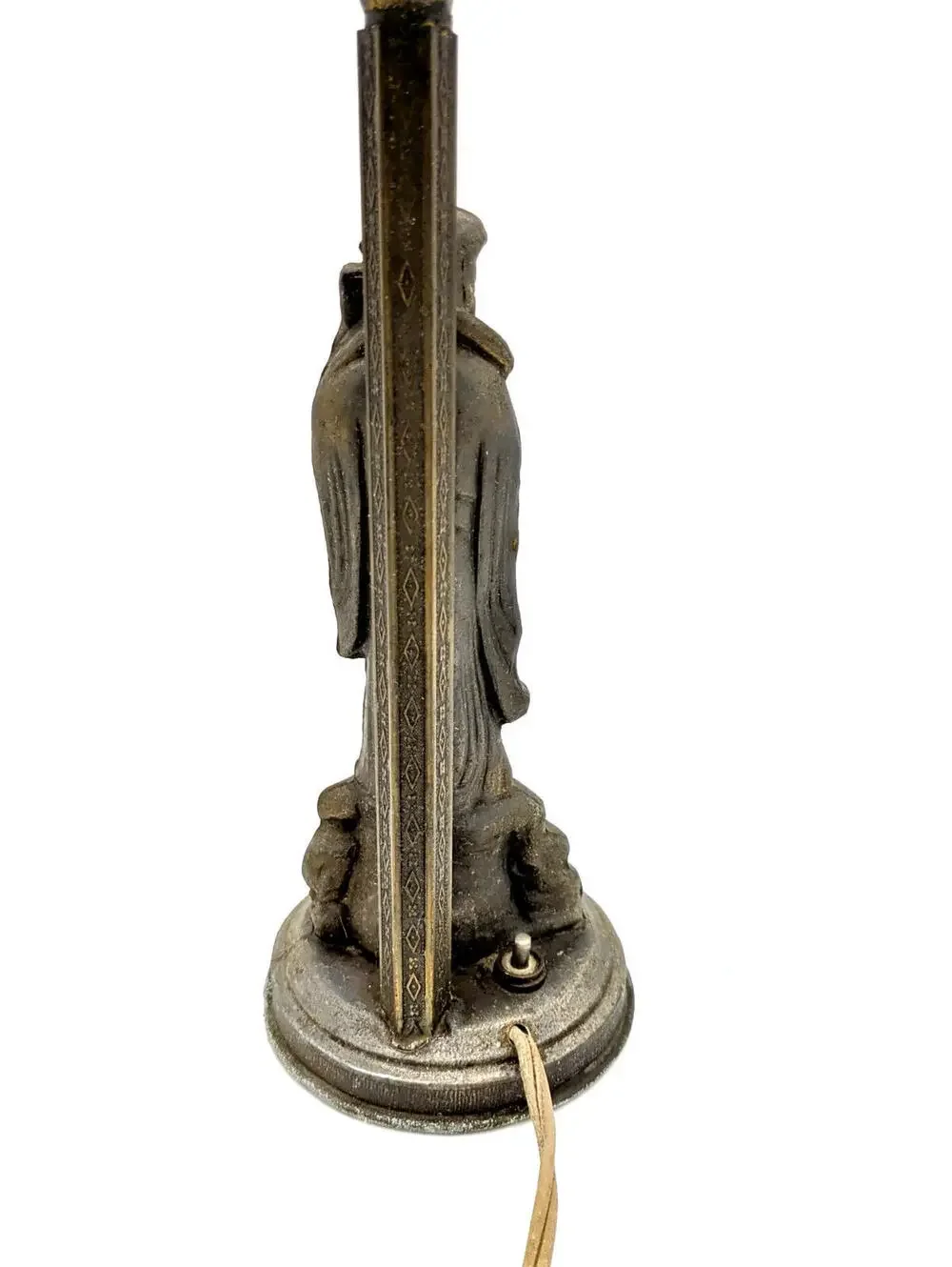 Antique VTG Figural Lamp Asian Man Spelter Statue Amber Glass Lamp 18